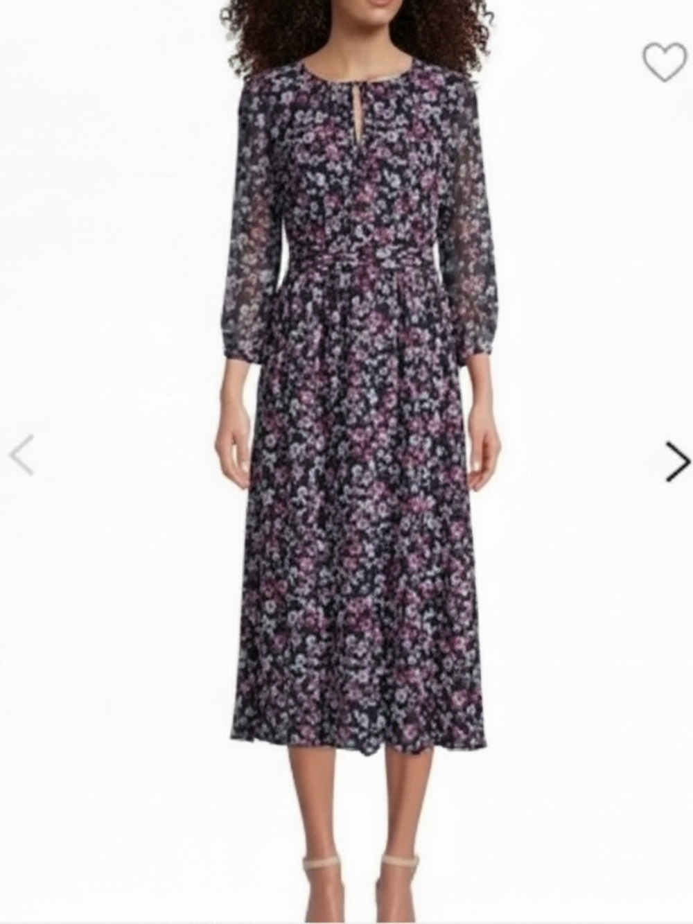Karl Lagerfeld Navy Floral Midi Dress with Pink and White Blooms-Size 14